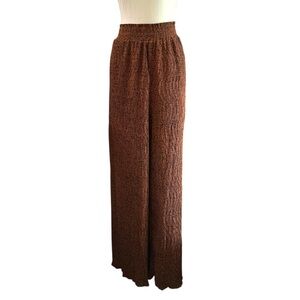 New In Brown Animal Print Crinkle Wide Leg Pants Size 1X